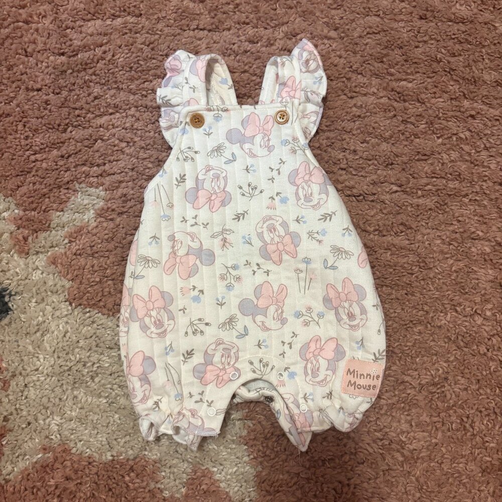 Disney Minnie Pink Overalls Baby Girl 3/6Months SUPER SOFT Ruffles Cross Back